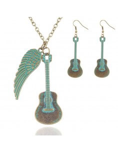 PARURE COLLIER BOUCLES D' OREILLES GUITARE AILE D' ANGE