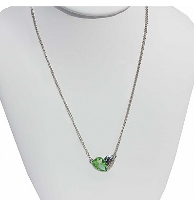 Collier pendentif Coeur vert et argenté, Fantaisie pour Femme et