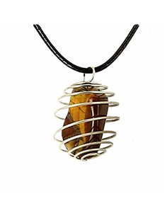 COLLIER PIERRE OEIL DE TIGRE PENDENTIF CAGE