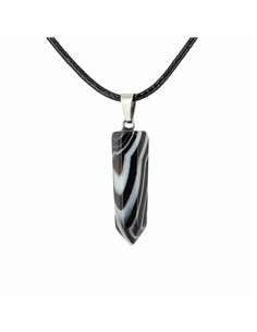 COLLIER PENDENTIF AGATE NOIRE RUBANÉE
