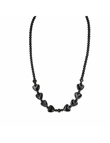 COLLIER HÉMATITE RONDE ET CŒURS POUR FEMME