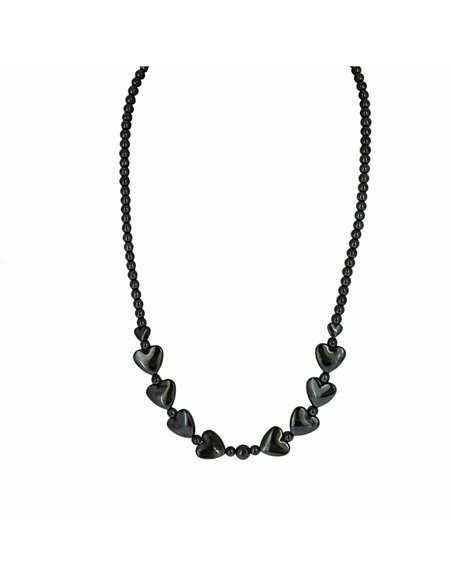 COLLIER HÉMATITE RONDE ET CŒURS POUR FEMME