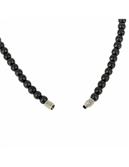 COLLIER HÉMATITE RONDE ET CŒURS FERMOIR VISSE