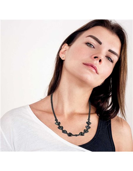 COLLIER HÉMATITE RONDE ET CŒURS POUR FEMME STYLE
