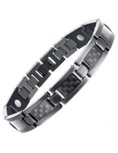 Bracelet magnétique homme noir fibre de carbone antistress et antidouleur avec aimants puissants
