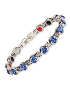 Bracelet magnétique pour femme en acier et cristaux bleus