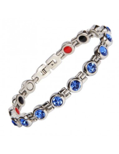 Bracelet magnétique pour femme en acier et cristaux bleus