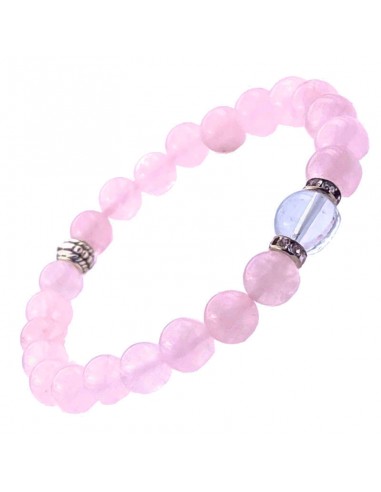 Bracelet en pierre ronde 8 mm Quarts rose et Cristal de roche