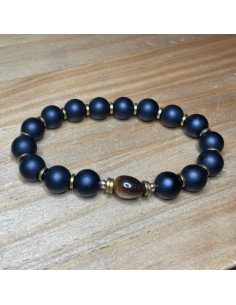 Bracelet en pierre Onyx et Œil de tigre
