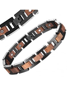 Bracelet magnétique en inox avec fermoir et bois - Padouk